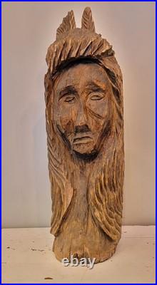 27in Lifesize Bust Native American Indian Wooden Statue Hand Carved Solid Wood