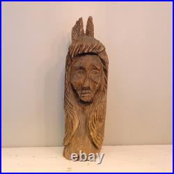 27in Lifesize Bust Native American Indian Wooden Statue Hand Carved Solid Wood