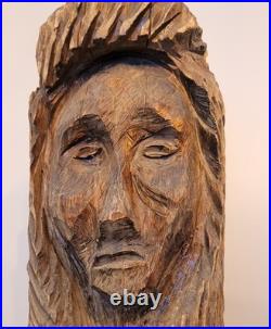 27in Lifesize Bust Native American Indian Wooden Statue Hand Carved Solid Wood