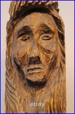 27in Lifesize Bust Native American Indian Wooden Statue Hand Carved Solid Wood