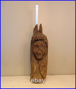 27in Lifesize Bust Native American Indian Wooden Statue Hand Carved Solid Wood