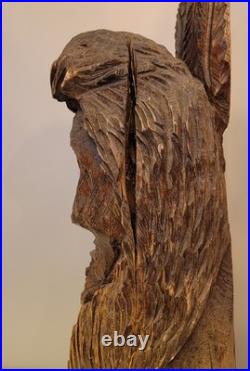 27in Lifesize Bust Native American Indian Wooden Statue Hand Carved Solid Wood
