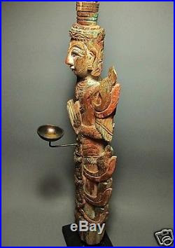 28 Tall Wood-carved Sculpture Deity Guardian Figure Rattanakosin Period 19th C