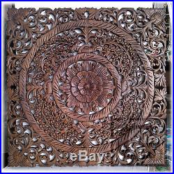 29.5 Stained Lotus Teak Wood Carving Home Wall Panel Mural Home Art Decor gtahy