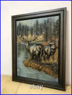 29 Deer Hunting Large Wood Carving Picture Gun 3D ArtWork Gift Panno Wall Decor