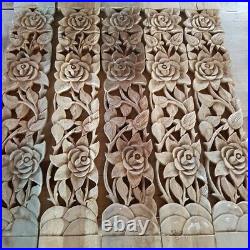 2x Teak Wood Balcony Carved Panel Rose Flower Wall Sculpture Vintage Home Decor