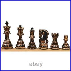 3.9 Artisan Carving Burnt Zagreb Chess Pieces Only Set Weighted Box wood