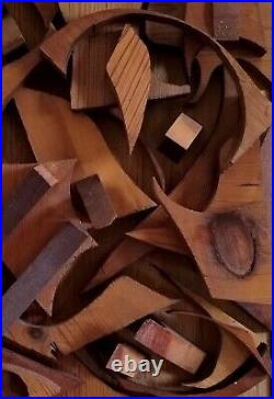 3-D ART Mid-Century style Brutalist wood construction Abstract Assemblage LOOK