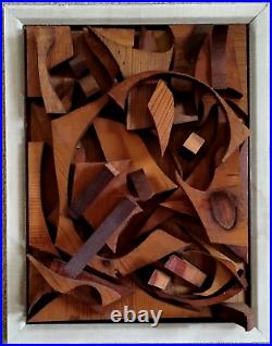 3-D ART Mid-Century style Brutalist wood construction Abstract Assemblage LOOK