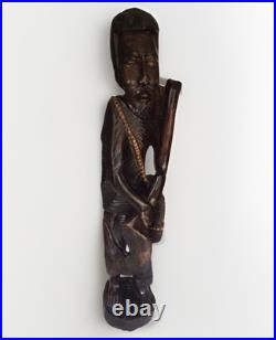 3 FT Hand-Carved African Wooden Sculpture Vintage Folk Art Figure with Tool