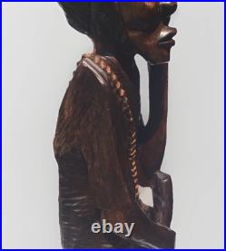 3 FT Hand-Carved African Wooden Sculpture Vintage Folk Art Figure with Tool