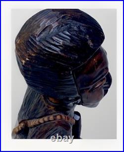 3 FT Hand-Carved African Wooden Sculpture Vintage Folk Art Figure with Tool