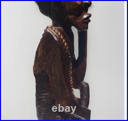 3 FT Hand-Carved African Wooden Sculpture Vintage Folk Art Figure with Tool