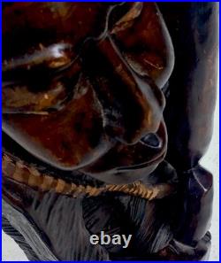 3 FT Hand-Carved African Wooden Sculpture Vintage Folk Art Figure with Tool 3 FT Hand-Carved African Wooden Sculpture Vintage Folk Art Figure with Tool