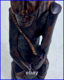 3 FT Hand-Carved African Wooden Sculpture Vintage Folk Art Figure with Tool