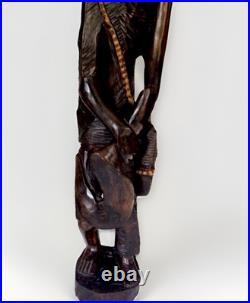 3 FT Hand-Carved African Wooden Sculpture Vintage Folk Art Figure with Tool