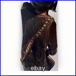 3 FT Hand-Carved African Wooden Sculpture Vintage Folk Art Figure with Tool