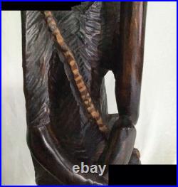 3 FT Hand-Carved African Wooden Sculpture Vintage Folk Art Figure with Tool