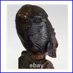 3 FT Hand-Carved African Wooden Sculpture Vintage Folk Art Figure with Tool