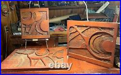3 RARE Vintage Carved Wood 3D Relief Geometric Art Sculpture D. Baisden #1,2,3