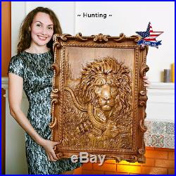 31-24 Wood carved picture Hunting painting-Lion-painting-sculpture-icon-art