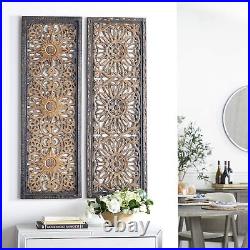 32661 Ebony Hand Carved Wood Wall Decor Sculpture, Brown, 72H, 20W