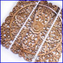 32in 80cm Wood Relief Panel Wall Sculpture carved Lotus FLOWER Bali Indonesia