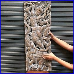 35 Teak Wood White Asian Angel Carving Wall Panel Sculpture Home Decor