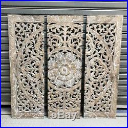 35 White Flower Teak Wood Carved Collectibles Handicraft Wall Panel Wall Decor