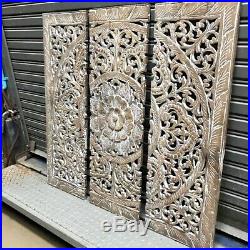 35 White Flower Teak Wood Carved Collectibles Handicraft Wall Panel Wall Decor