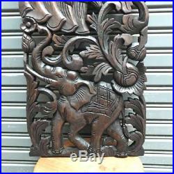 35-inch Elephant Teak Wood Carving Wall Panel Hand Carved Asian Wood Sculpture
