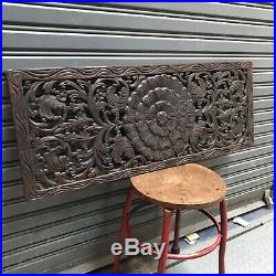 35-inch Floral Teak Wood Asian Wood Carving Wall Panel Wall Hanging Home Decor