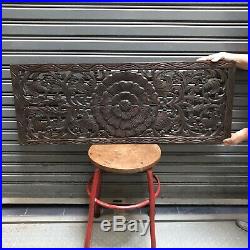 35-inch Floral Teak Wood Asian Wood Carving Wall Panel Wall Hanging Home Decor
