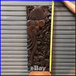 35-inch Teak Wood Carved Elephant Wood Carving Wall Panel Asian Sculpture