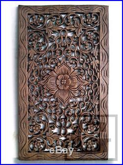 35x60cm 1 Pair Lotus Teak Wood Carving Home Wall Panel Mural Art Decor #01 gtahy