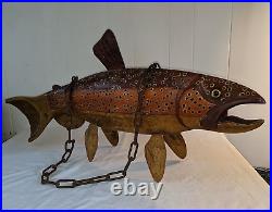 36 Folk Art Carved Brown Trout Fishing Store Sign by RAF Robert Allen Francis