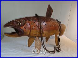 36 Folk Art Carved Brown Trout Fishing Store Sign by RAF Robert Allen Francis