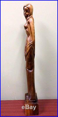 36 Midcentury Modern Hawaiian or Polynesian Nude Woman Sculpture Wood Carving