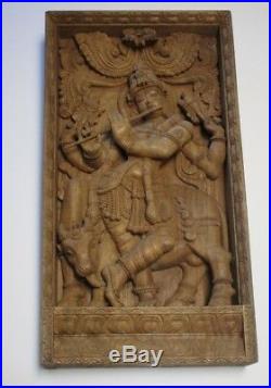 37 Inches Vintage Wood Carving Sculpture Icon Hindu Temple Idol Statue Krishna