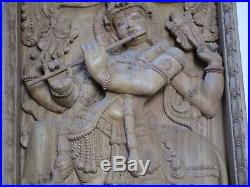 37 Inches Vintage Wood Carving Sculpture Icon Hindu Temple Idol Statue Krishna