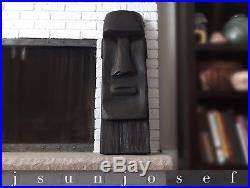 38 Signed Carved Wood Mid Century Easter Island Moai Head Tiki Wall Sculpture