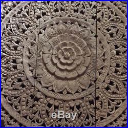 3ft Circle Stained Lotus Teak Wood Carving Home Wall Panel Decor Art Mural gtahy