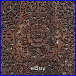 3ft Circle Stained Lotus Teak Wood Carving Home Wall Panel Mural Decor Art gtahy