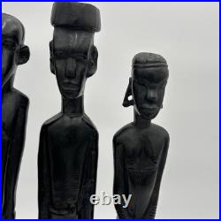 4 African Ebony Wood Sculptures Africa, Hand Carved 19 1/2 To 18 In Tall Heavy