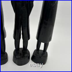 4 African Ebony Wood Sculptures Africa, Hand Carved 19 1/2 To 18 In Tall Heavy 4 African Ebony Wood Sculptures Africa, Hand Carved 19 1/2 To 18 In Tall Heavy