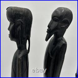 4 African Ebony Wood Sculptures Africa, Hand Carved 19 1/2 To 18 In Tall Heavy