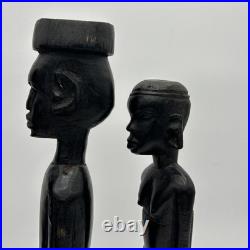 4 African Ebony Wood Sculptures Africa, Hand Carved 19 1/2 To 18 In Tall Heavy