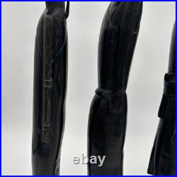 4 African Ebony Wood Sculptures Africa, Hand Carved 19 1/2 To 18 In Tall Heavy