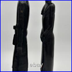 4 African Ebony Wood Sculptures Africa, Hand Carved 19 1/2 To 18 In Tall Heavy