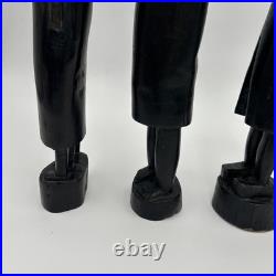 4 African Ebony Wood Sculptures Africa, Hand Carved 19 1/2 To 18 In Tall Heavy